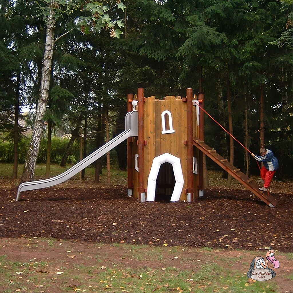  Holz Spielturm Für Kinder Mit Edelstahl Rutsche Und Kletterwand - Spielturm Rapunzel
