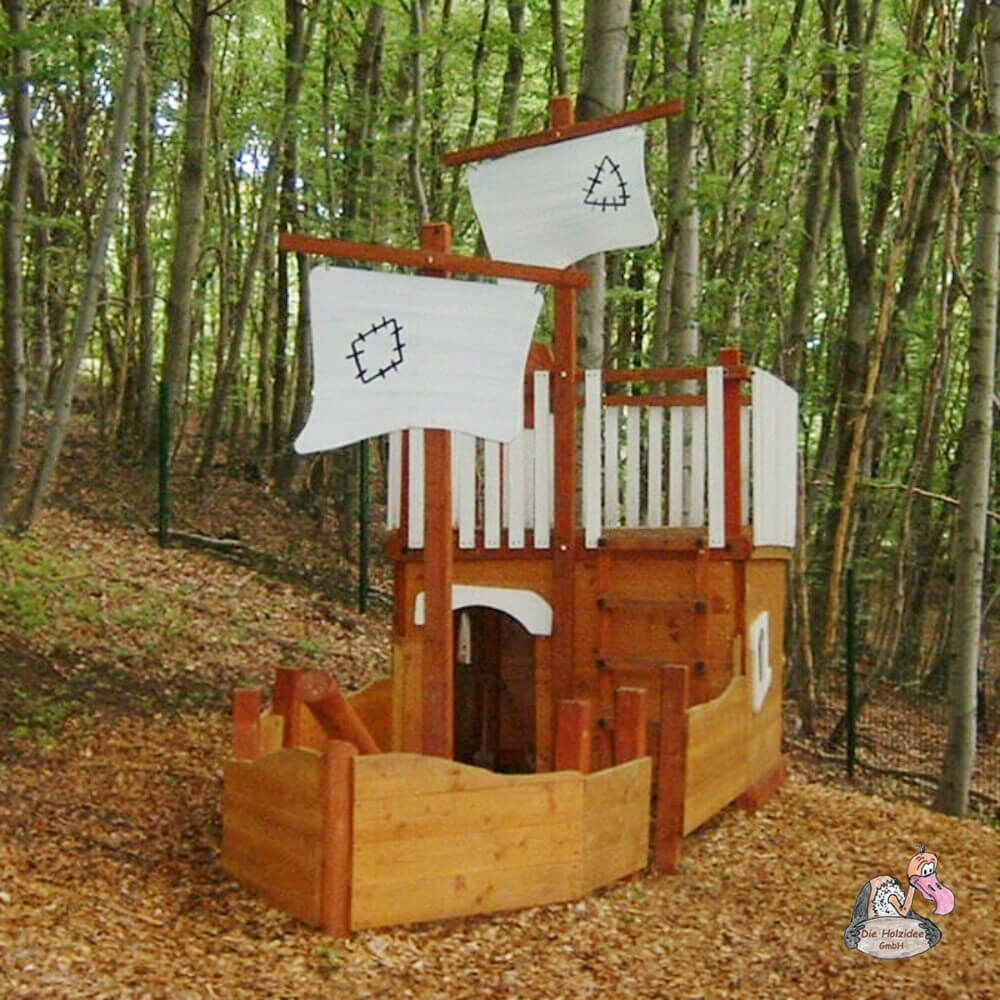  Holzschiff Mit Segeln Als Spielplatzgerät Oder Für Den Garten - Fischerboot