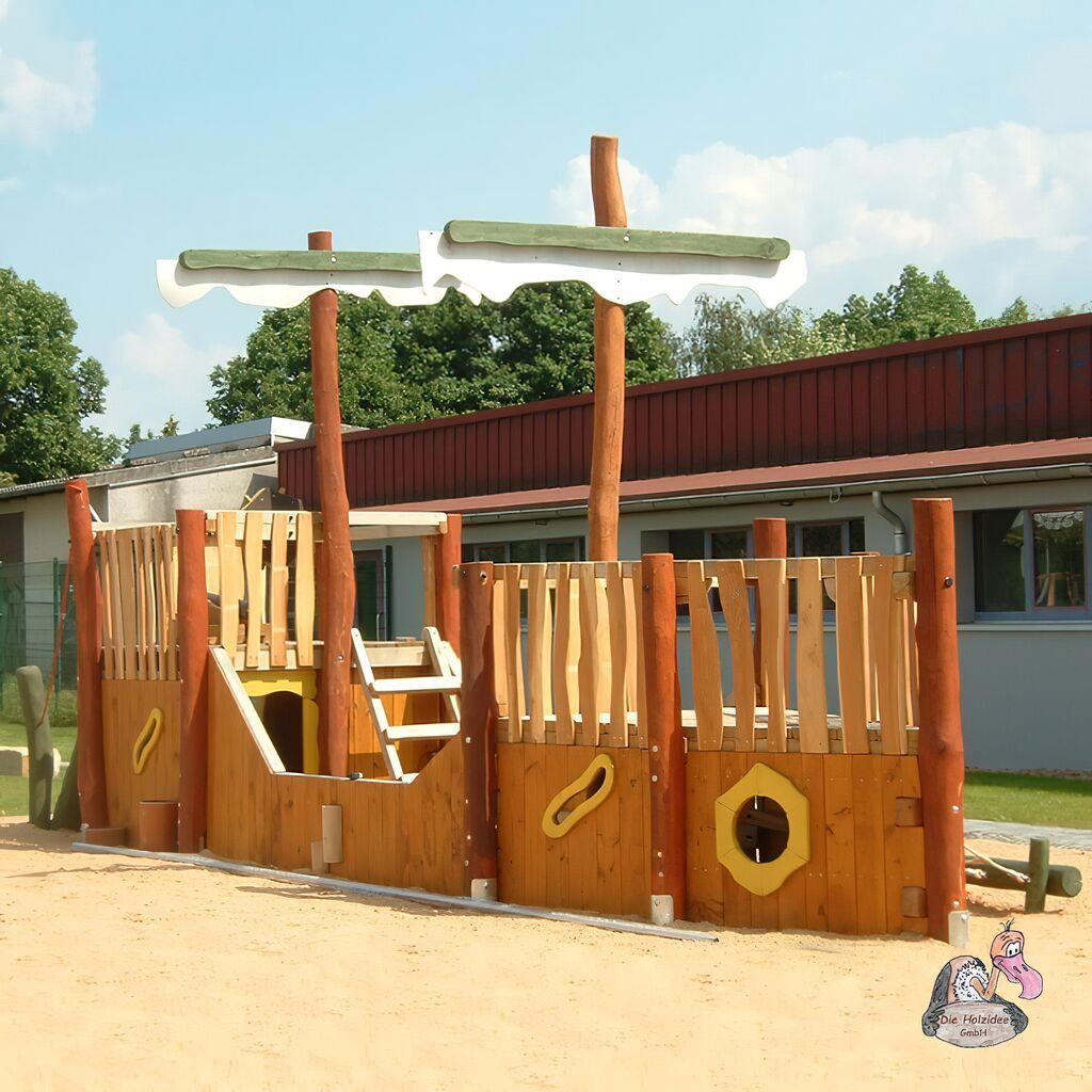  Holzschiff Zum Klettern Für Den Kinderspielplatz Mit Fenstern - Spielschiff Nina