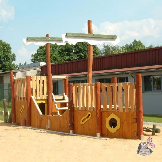  Holzschiff Zum Klettern Für Den Kinderspielplatz Mit Fenstern - Spielschiff Nina