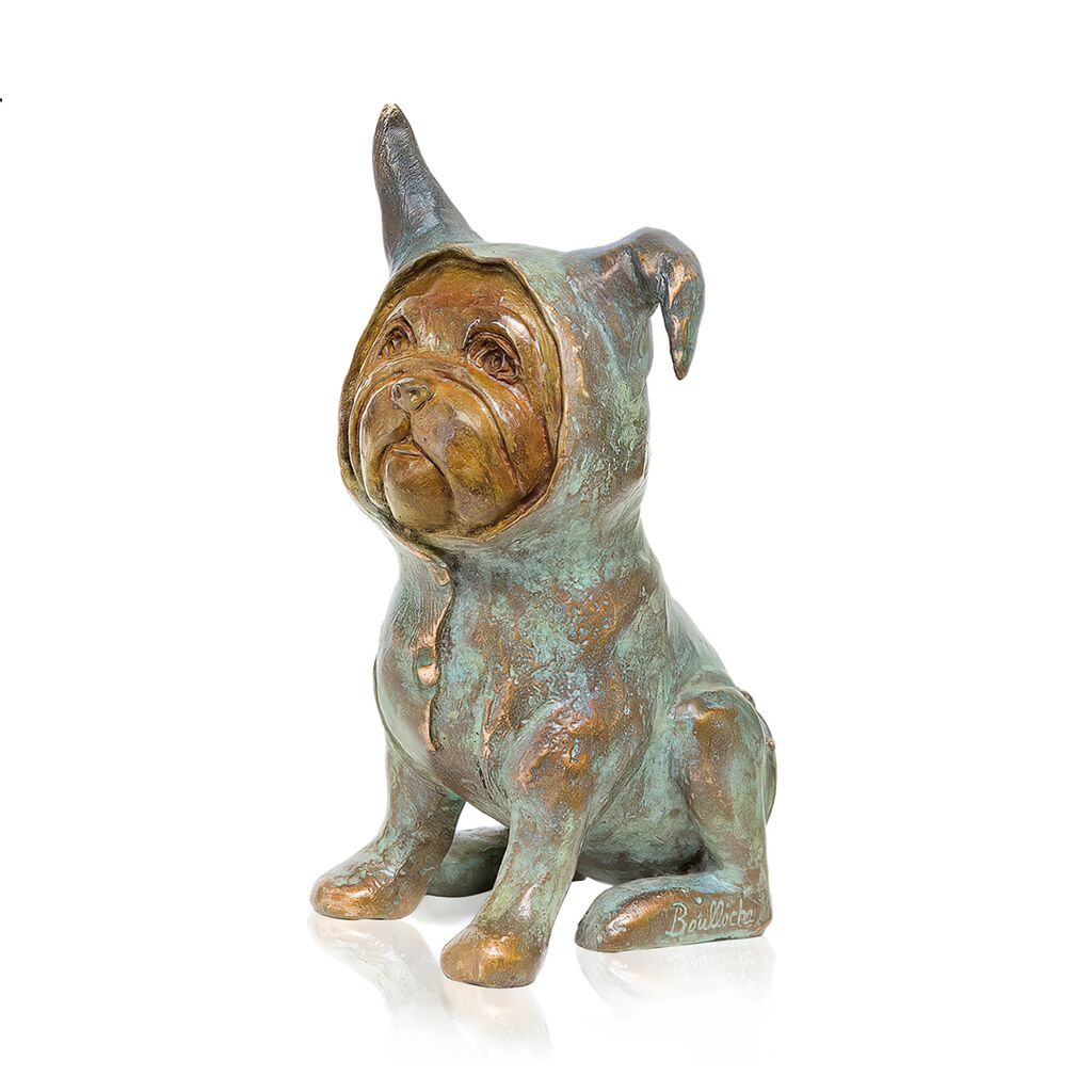  Hund Mit Grünem Pyjama Aus Bronzeguss - Bullterrier - Bébé Bull