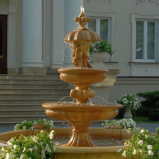 Imposanter Kaskadenbrunnen Aus Steinguss Mit Löwen Wasserspeiern Und Putten Figur - Marcello