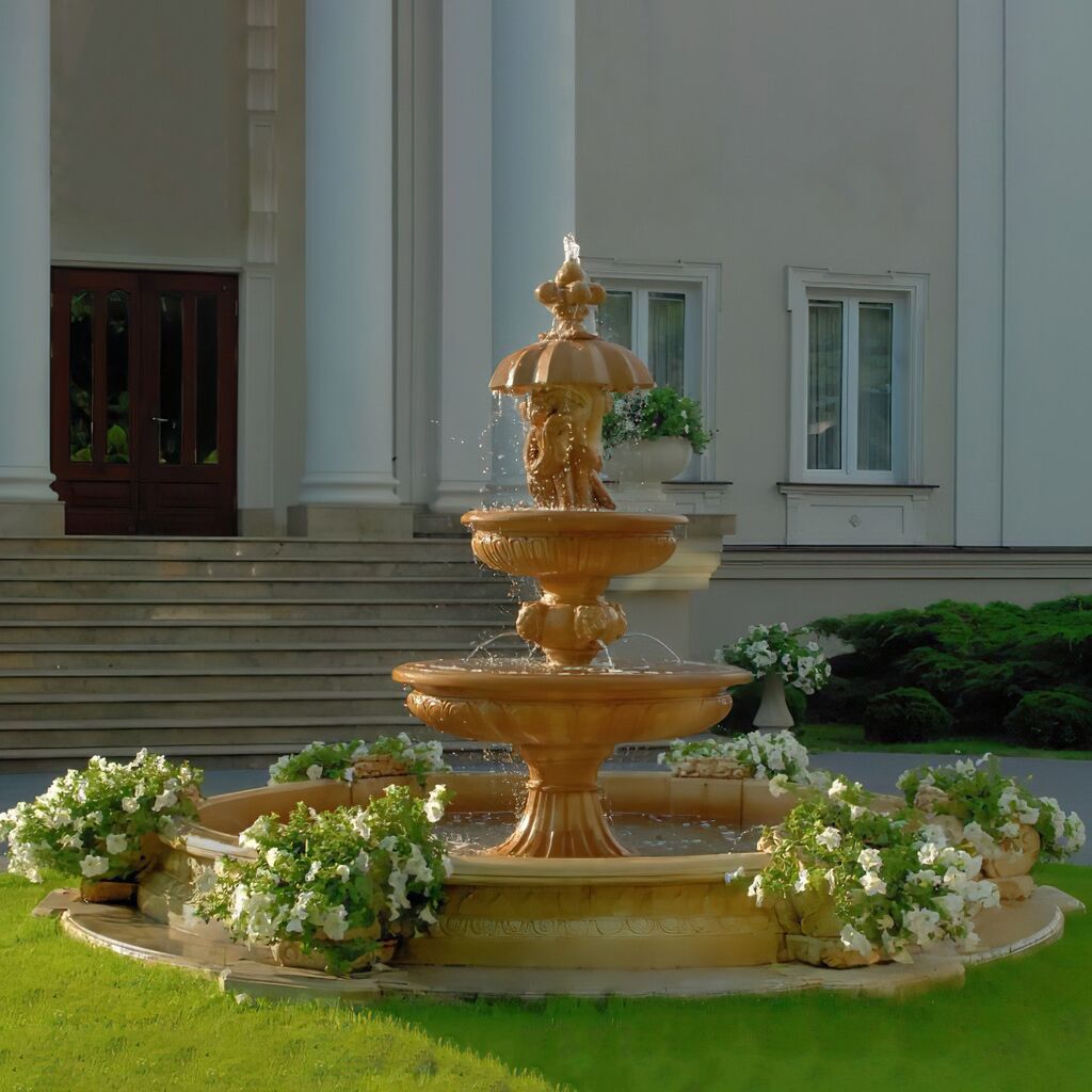  Imposanter Kaskadenbrunnen Aus Steinguss Mit Löwen Wasserspeiern Und Putten Figur - Marcello