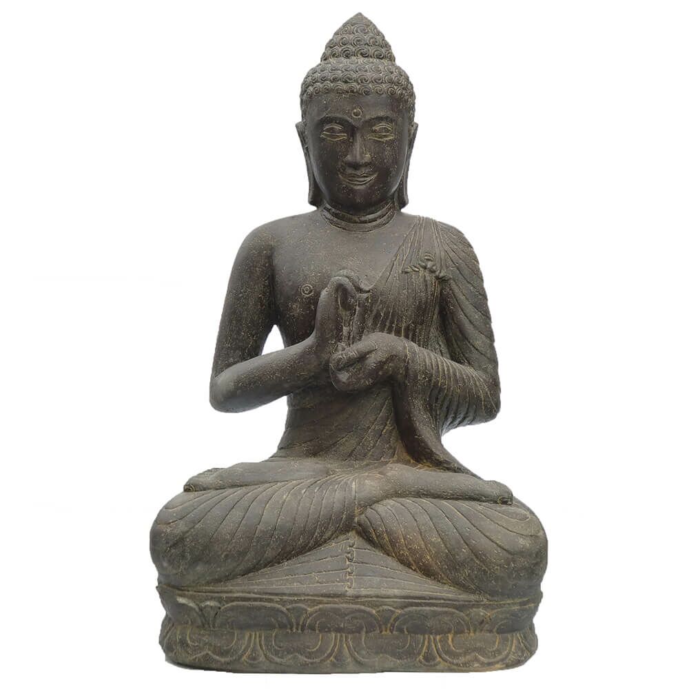  Indische Steinguss Buddha Figur Mit Handhaltung Rad Der Lehre - Chendra