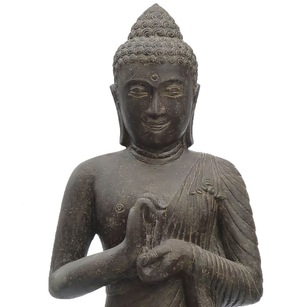  Indische Steinguss Buddha Figur Mit Handhaltung Rad Der Lehre - Chendra