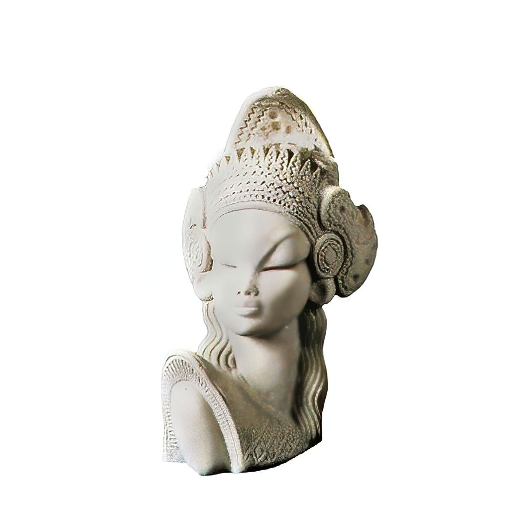  Indonesische Frauenbüste Mit Kopfschmuck Aus Steinguss Zur Gartenzierde - Gudin