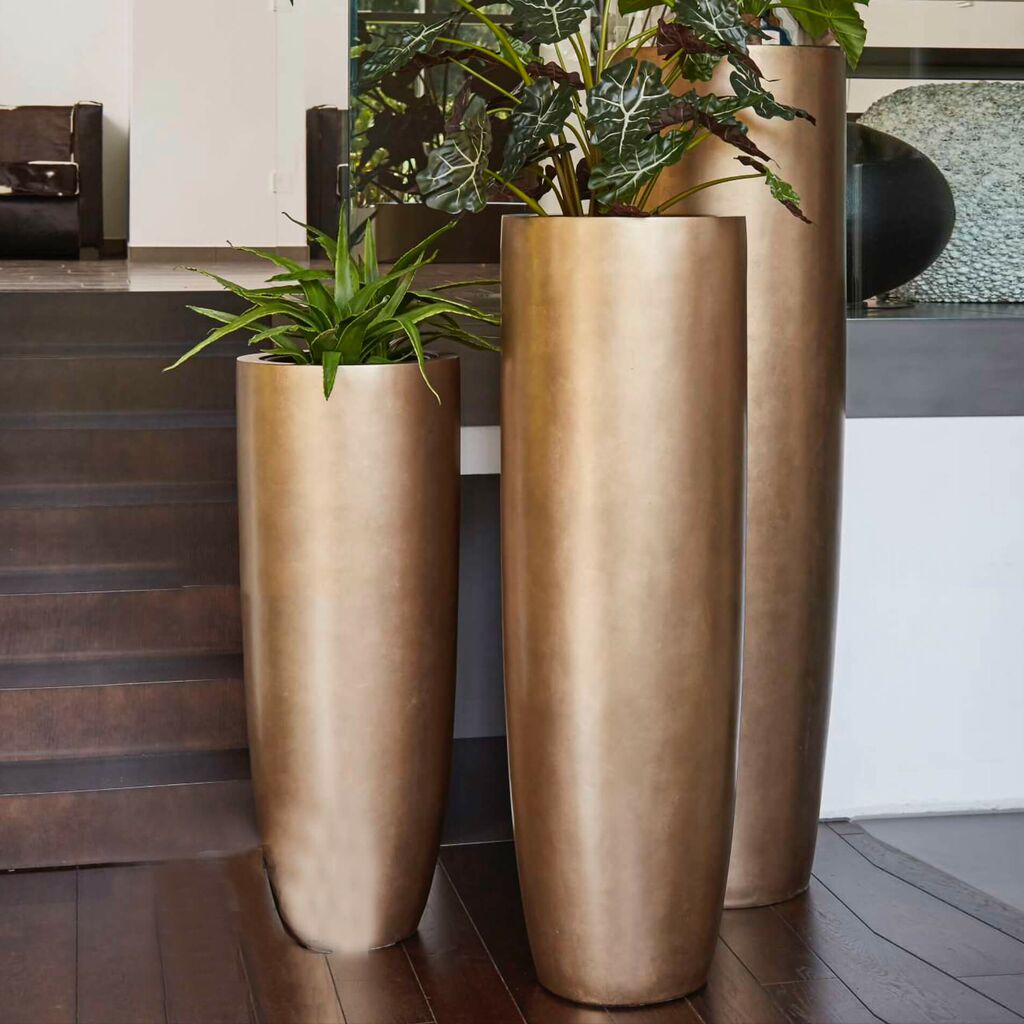  Indoor Pflanzvase Aus Polystone - Bronze - Mit Einsatz - Rund - Teodros