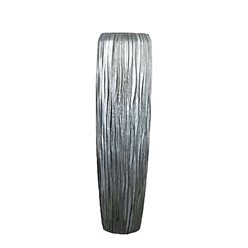  Indoor Pflanzvase Mit Einsatz Aus Polystone - Silber - Rund - Senkrechte Rillenmuster - Adanna