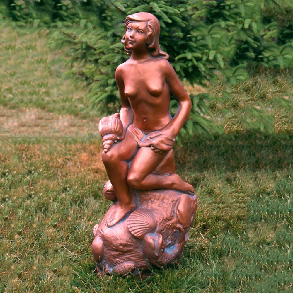  Junge Frau Mit Muscheln - Steinguss Skulptur Für Den Garten - Helena