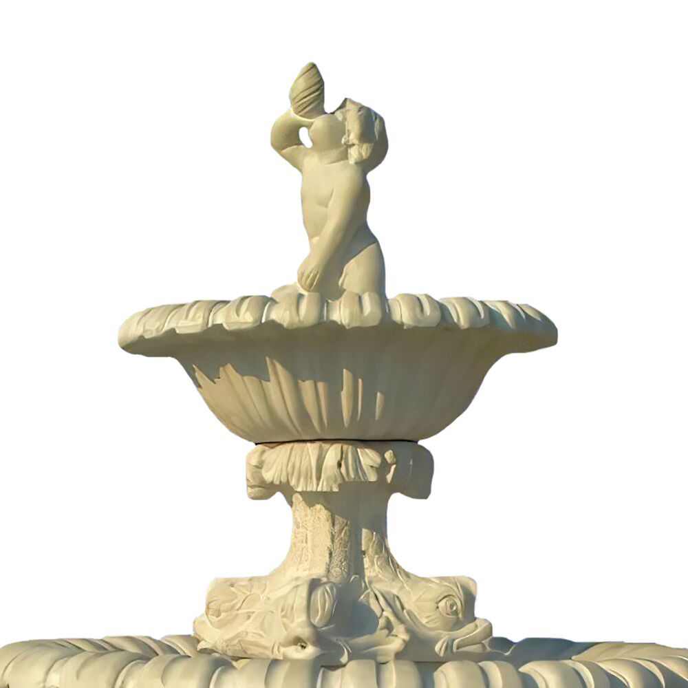  Junge Mit Muschel - Eindrucksvolle Gartenfontäne Aus Steinguss - Ottavio