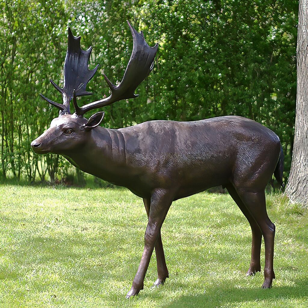  Junger Hirschbulle Als Garten Bronzeskulptur - Lebensgröße - Hirsch Mera