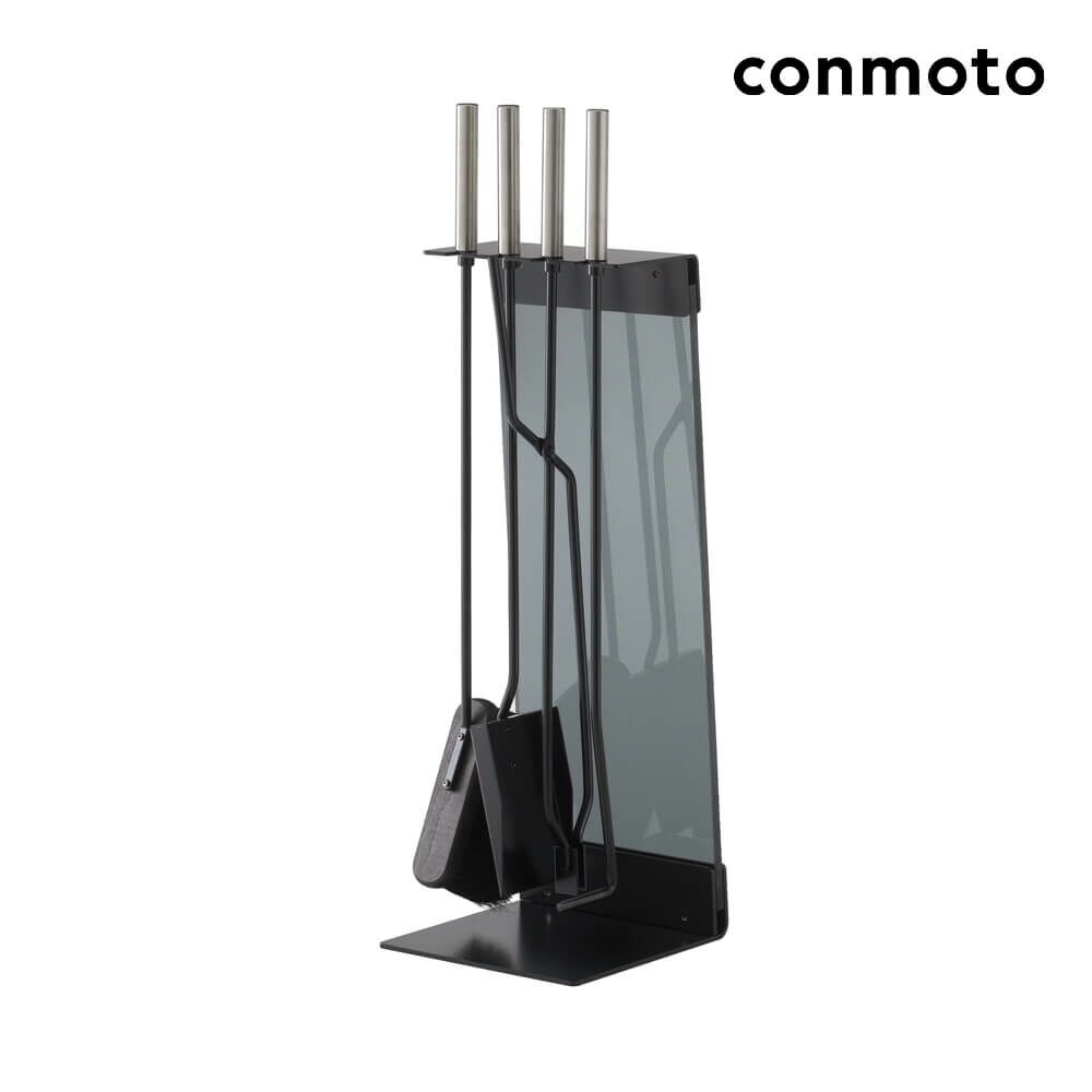  Kaminzubehör - Standbesteck Mit Glas - Anthrazit - Teras Kaminbesteck