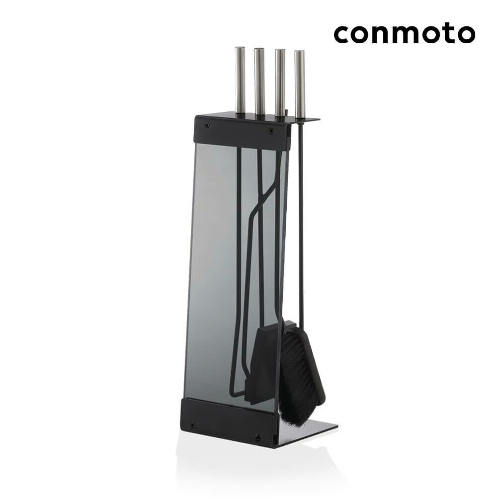  Kaminzubehör - Standbesteck Mit Glas - Anthrazit - Teras Kaminbesteck
