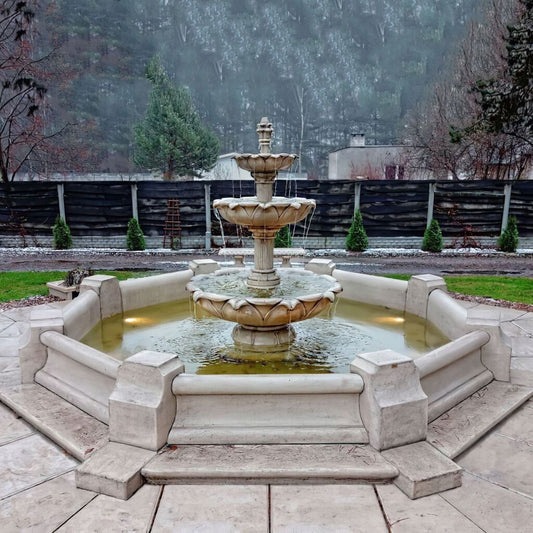  Kaskadenbrunnen Mit Blütenförmigen Schalen - Brunnen Komplett Set Inklusive Einfassung & Pumpe - Mirella