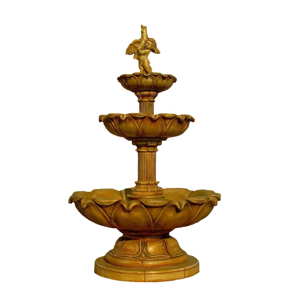  Kaskadenbrunnen Mit Blütenförmigen Schalen - Junge Mit Vogelfigur - Martino