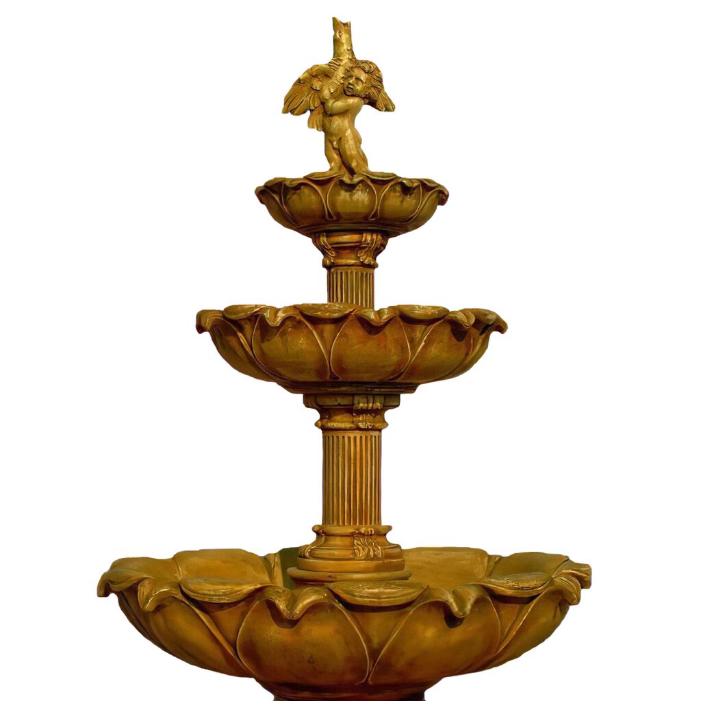  Kaskadenbrunnen Mit Blütenförmigen Schalen - Junge Mit Vogelfigur - Martino