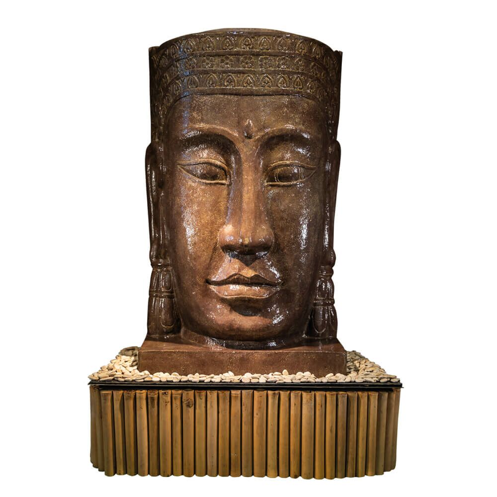  Khmer Kopf Wasserspiel Komplett Set Mit Rechteckigen Becken Und Pumpe - Metopo