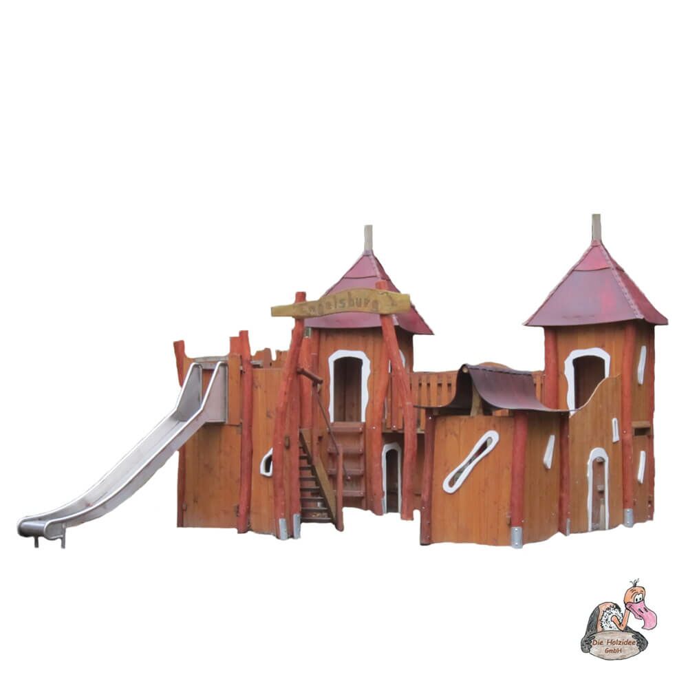  Kinder Spielburg Aus Holz Mit Brücke, Kletterwand Und Rutsche - Spielburg Engelsburg