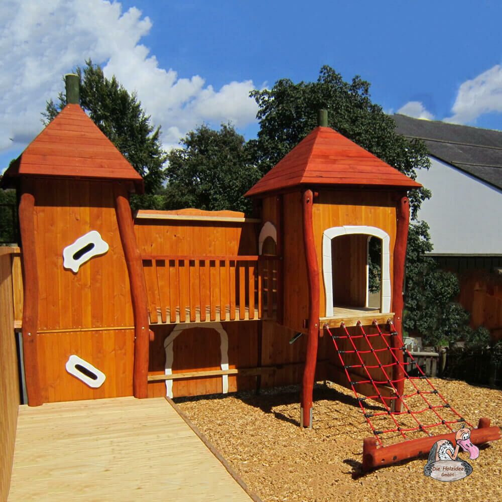  Kinder Spielburg Aus Holz Mit Brücke, Kletterwand Und Rutsche - Spielburg Engelsburg