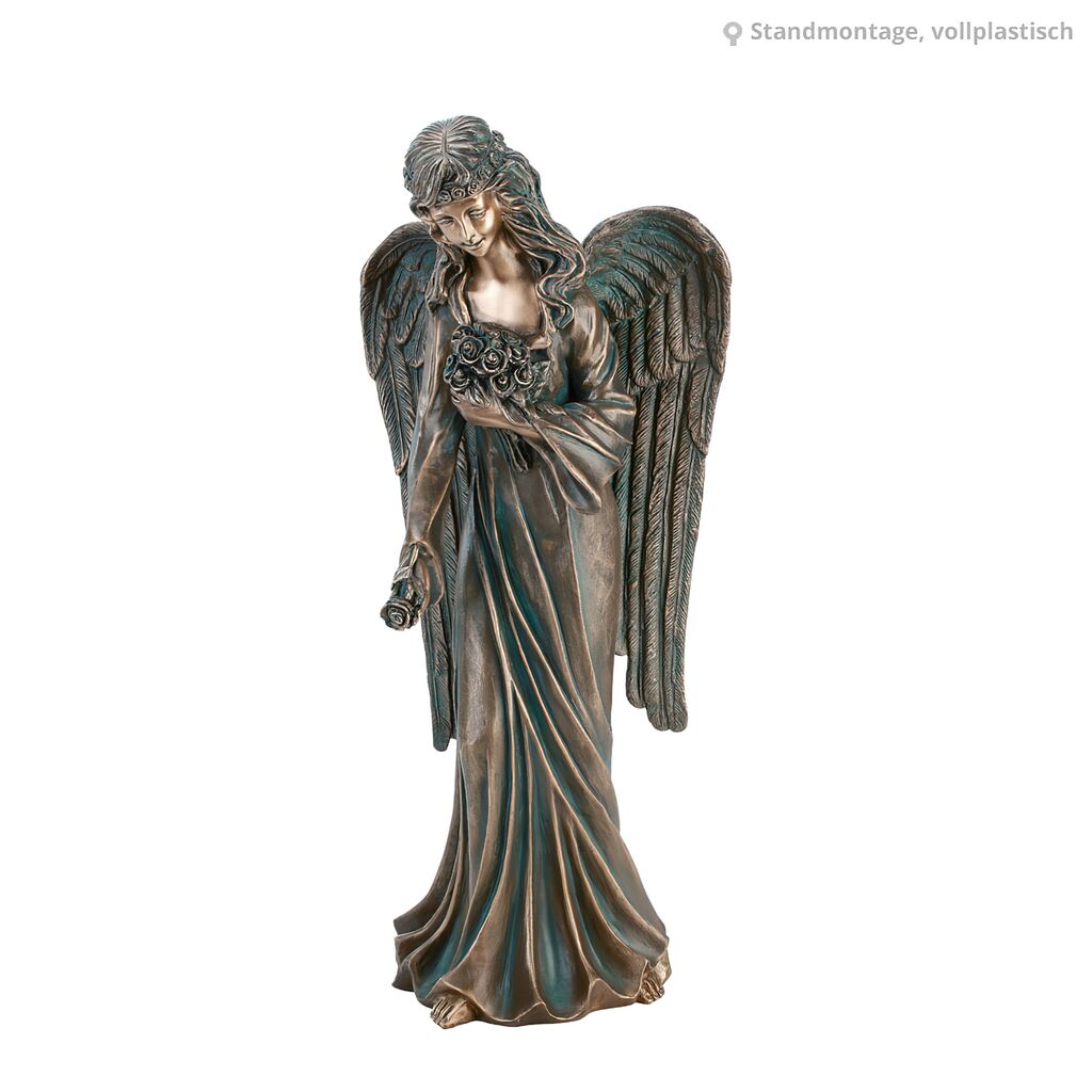  Klassische Engelsskulptur Mit Blumenstrauß - Bronze - Engel Amena