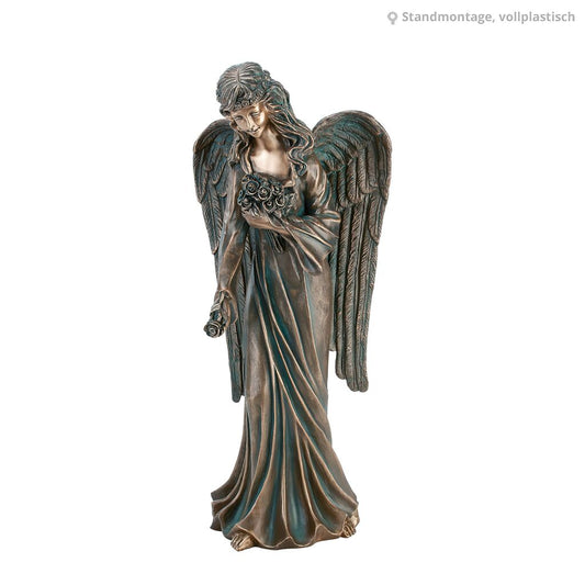  Klassische Engelsskulptur Mit Blumenstrauß - Bronze - Engel Amena