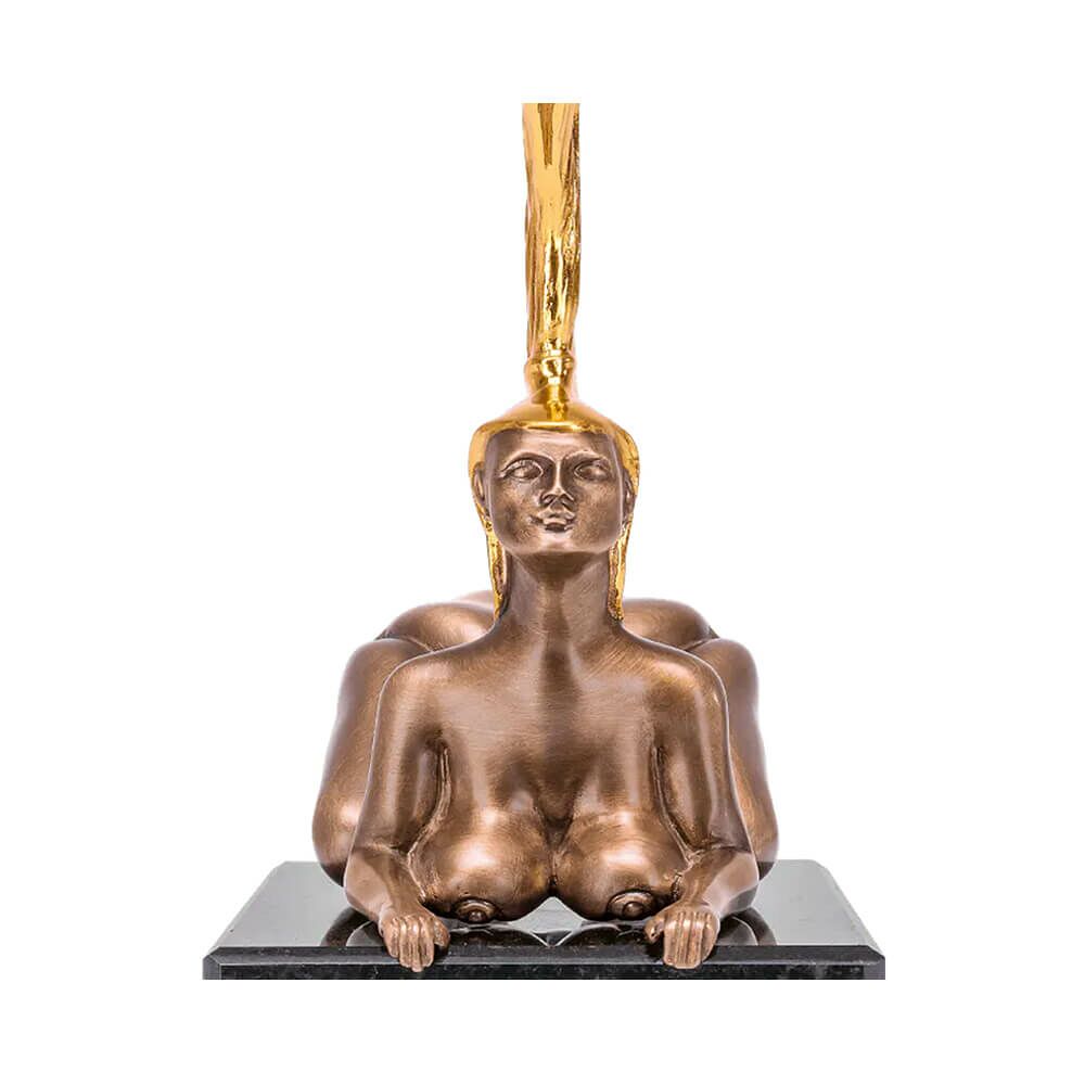  Kleine Bronze Sphinxfigur Mit Granitsockel - Sphinx Mit Goldhelm