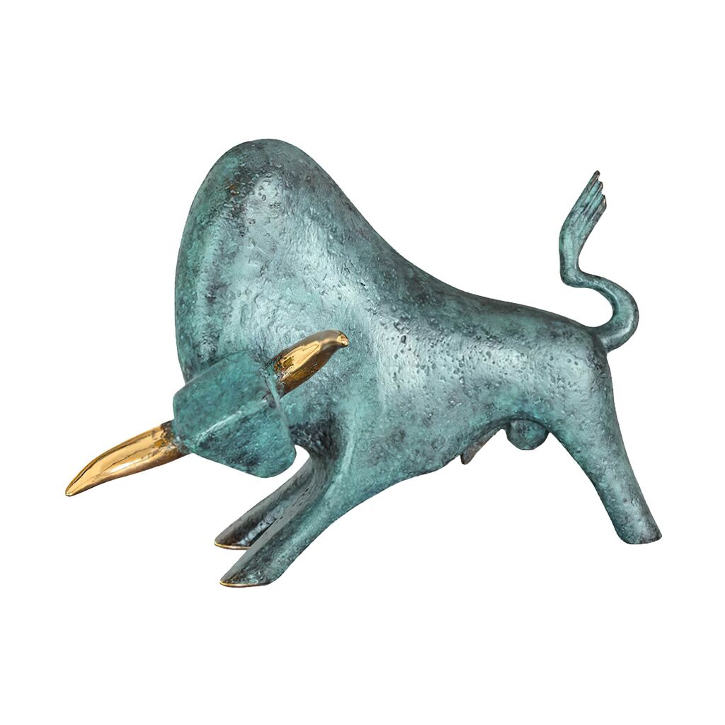  Kleine Bronzestierskulptur Limitiert Mit Grüner Patina - Mistral