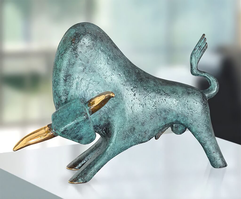  Kleine Bronzestierskulptur Limitiert Mit Grüner Patina - Mistral