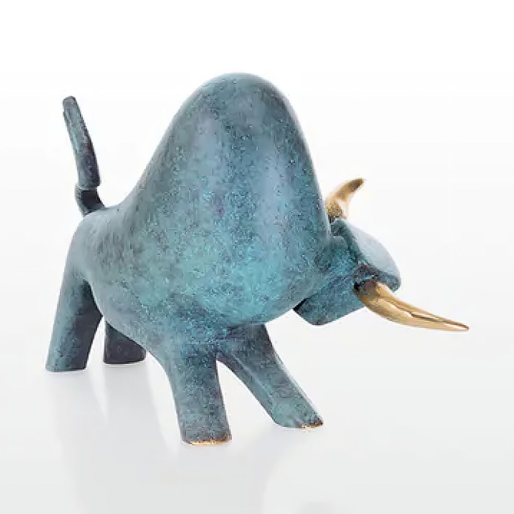  Kleine Bronzestierskulptur Limitiert Mit Grüner Patina - Mistral