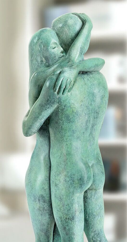  Kleine Dekofigur Aus Bronze - Pärchen - Grüne Patina - Liebespaar