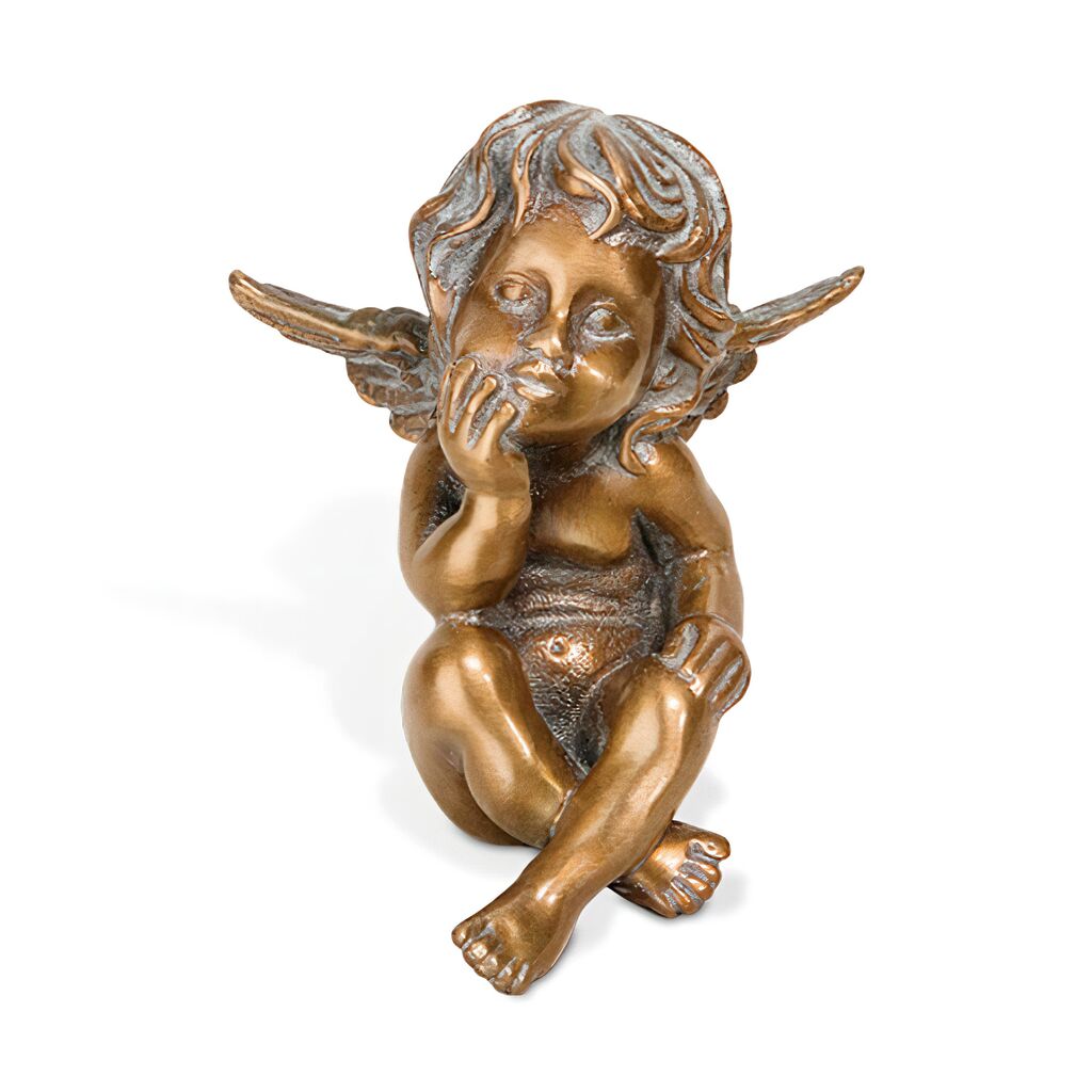  Kleine Engel Gartenfigur Bronze - Nachdenklich - Angelo Pequeno