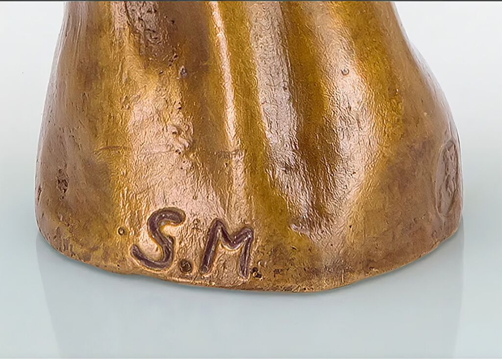  Kleine Frauenskulptur Mit Gewand - Limitierte Bronze - Schwangere Mit Korb