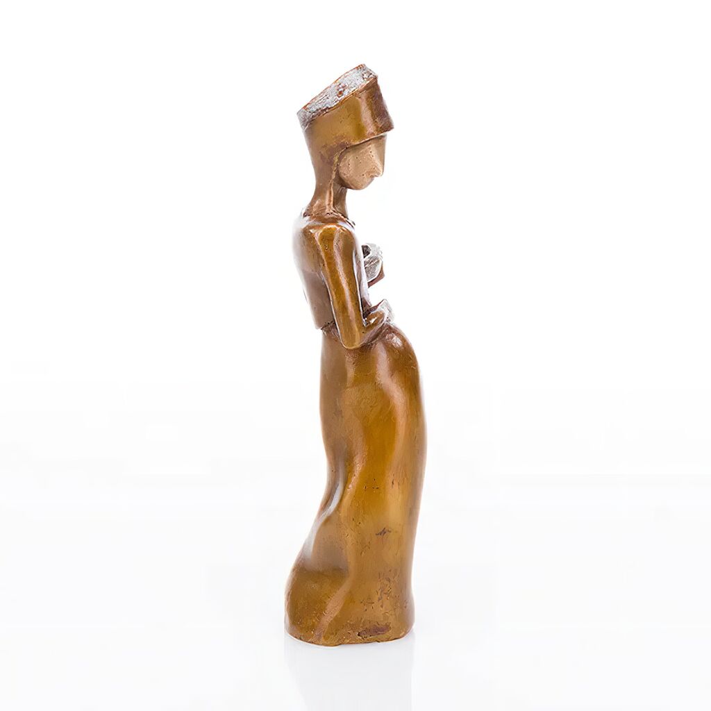  Kleine Frauenskulptur Mit Gewand - Limitierte Bronze - Schwangere Mit Korb