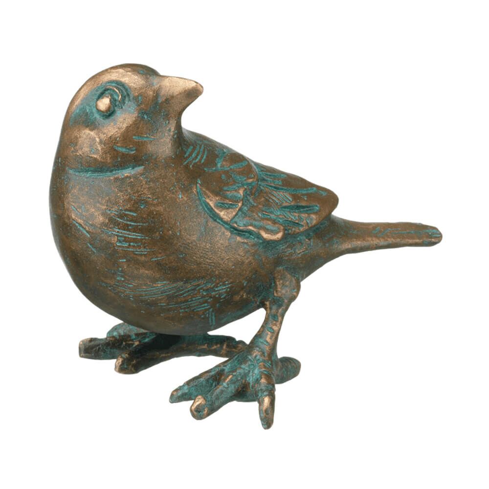  Kleine Garten Vogelstatue Aus Bronze Mit Patina - Spatz