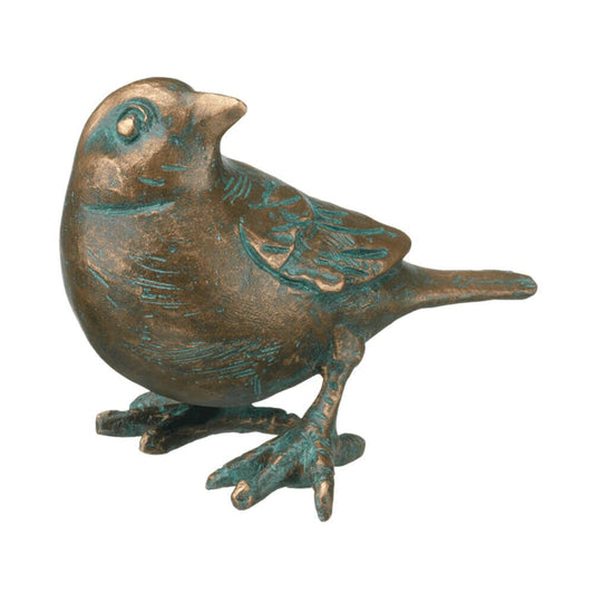  Kleine Garten Vogelstatue Aus Bronze Mit Patina - Spatz