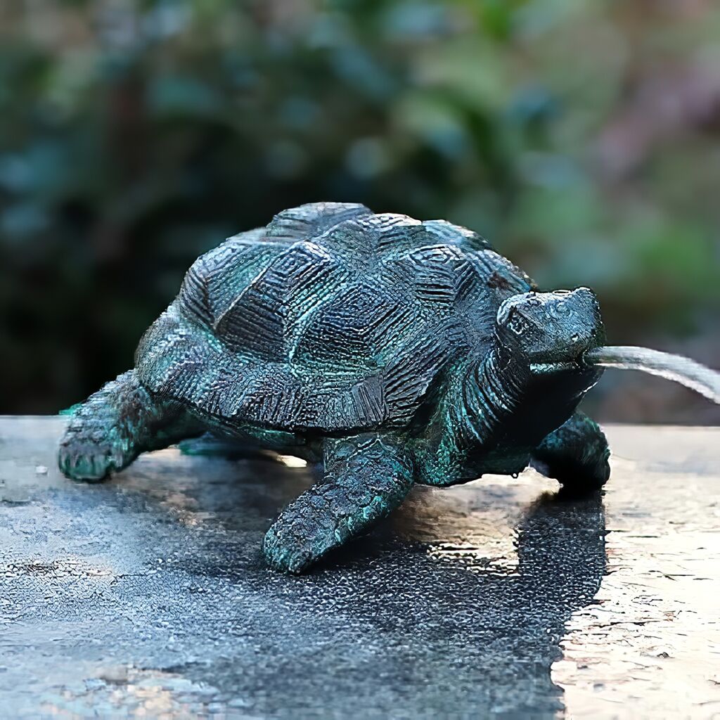  Kleine Schildkröte Als Wasserspeier Aus Bronze Mit Türkiser Patina - Schildkröte Mo