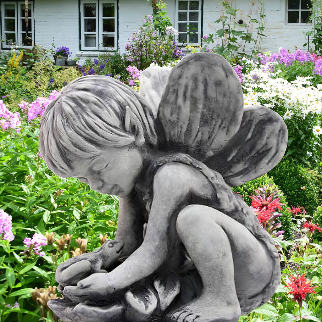  Kleine Stein Gartenelfe Mit Frosch Als Deko - Dryadalis Ranae