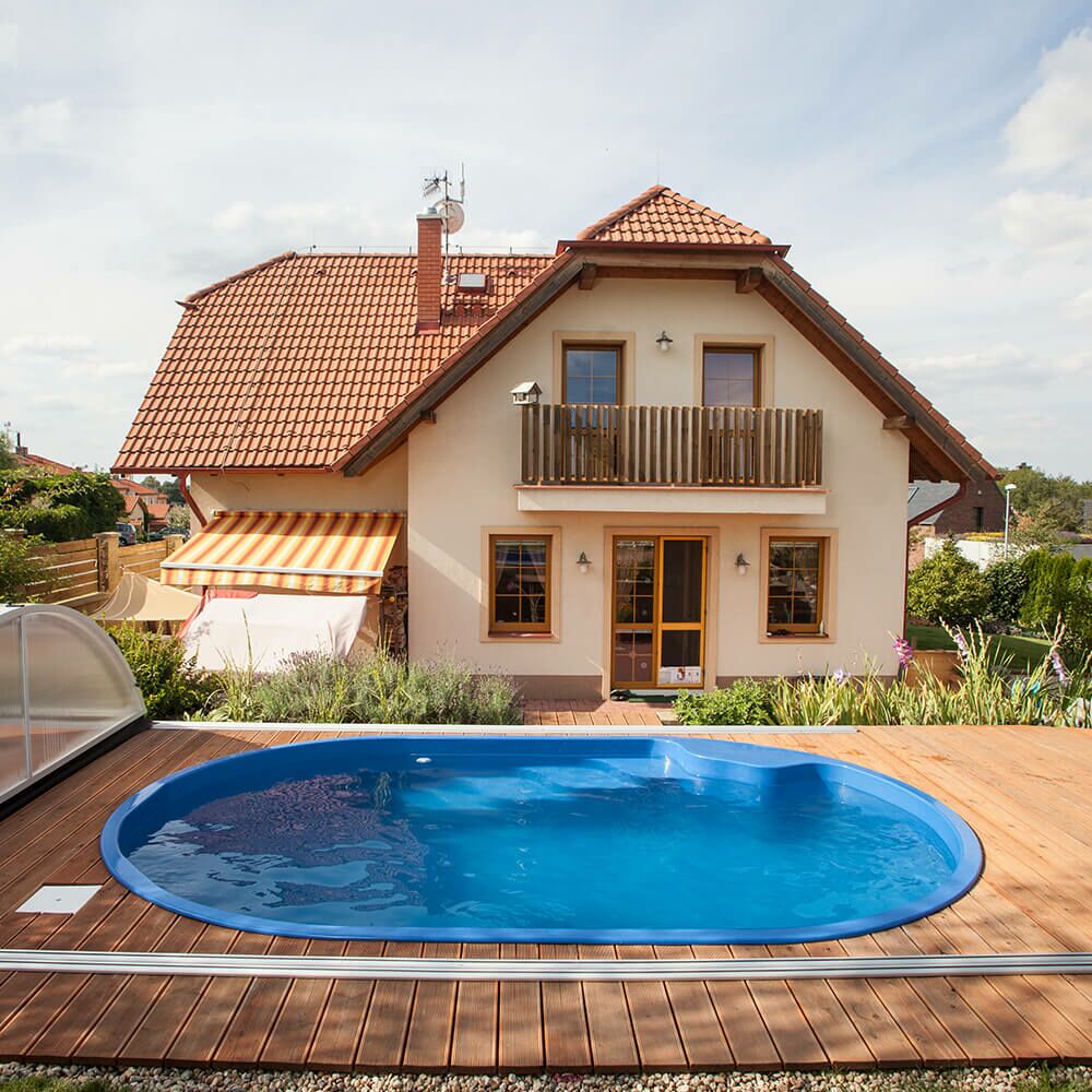  Kleiner Garten Pool - Komplettset - Ovales Glas-Verbundbecken - 300x450cm - Inklusive Treppe - Langlebig - Venedig Amber