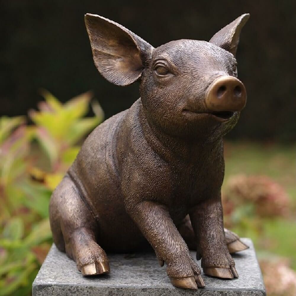  Kleines Ferkel Aus Bronze Sitzt Für Den Garten - Ferkel