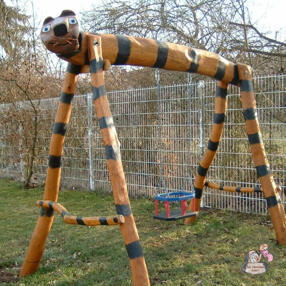  Kleinkind Schaukel Aus Robinienstämmen In Tiger Optik - Die Holzidee - Tiger Schaukel