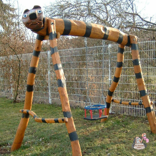  Kleinkind Schaukel Aus Robinienstämmen In Tiger Optik - Die Holzidee - Tiger Schaukel
