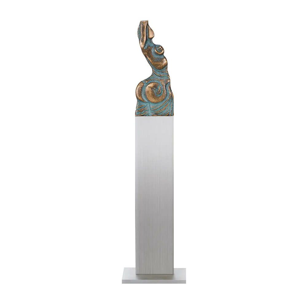 Künstlerfigur Mit Stele - Aktstatue Aus Bronze - Venusische Zeichen Unter Der Haut