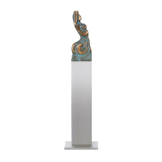  Künstlerfigur Mit Stele - Aktstatue Aus Bronze - Venusische Zeichen Unter Der Haut