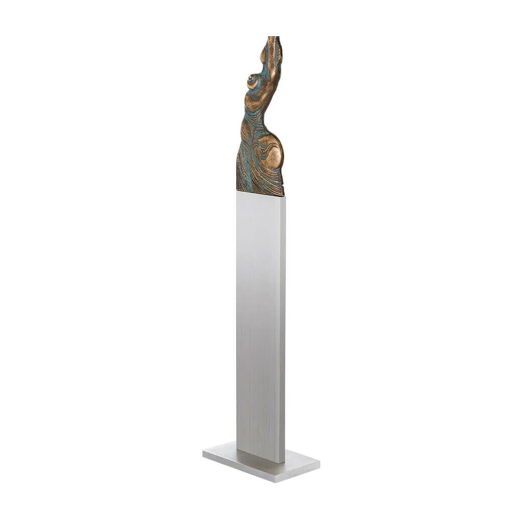  Künstlerfigur Mit Stele - Aktstatue Aus Bronze - Venusische Zeichen Unter Der Haut