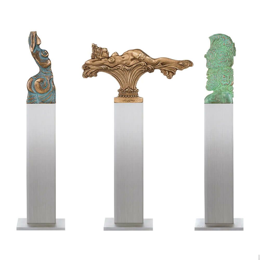  Künstlerfigur Mit Stele - Aktstatue Aus Bronze - Venusische Zeichen Unter Der Haut