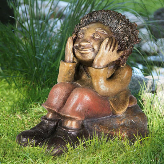  Künstlerfigur - Sitzender Gartengeist Aus Bronze - Philipp, Der Denker