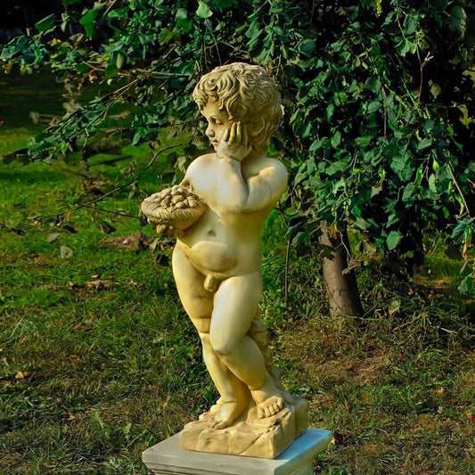  Kunstvolle Amorfigur Aus Steinguss Für Den Garten Mit Obstkorb - Nicolo