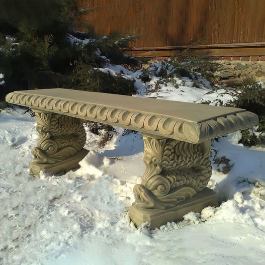  Kunstvolle Gartenbank Aus Steinguss Mit Detailreicher Fisch Verzierung - Sinon
