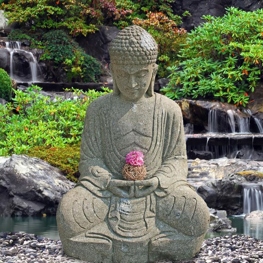  Kunstvoller Sitzender Buddha Aus Stein - Teratei