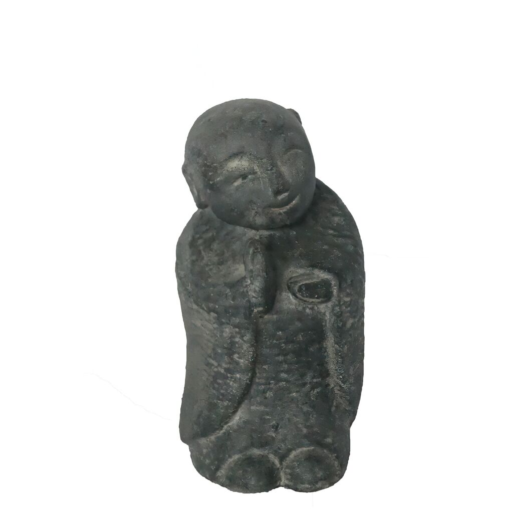 Lächelnde Gartenfigur Jizo Mönch Aus Dunklen Steinguss - Doan